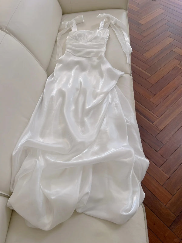 A Line White Long Formal Party Dress Sweet Simple Bridal Dresses
