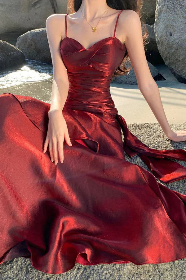Spaghetti Straps Sleeveless Ruffle Long Formal Prom Dress Elegant Evening Party Dresses