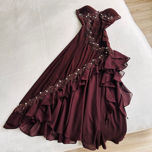 Vintage Long Prom Dress Ruffle Wedding Guest Dresses