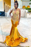 Gold Velvet Sleeveless Mermaid Court Train Prom Dresses Formal Dress Long