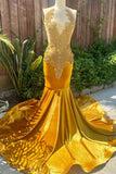 Gold Velvet Sleeveless Mermaid Court Train Prom Dresses Formal Dress Long