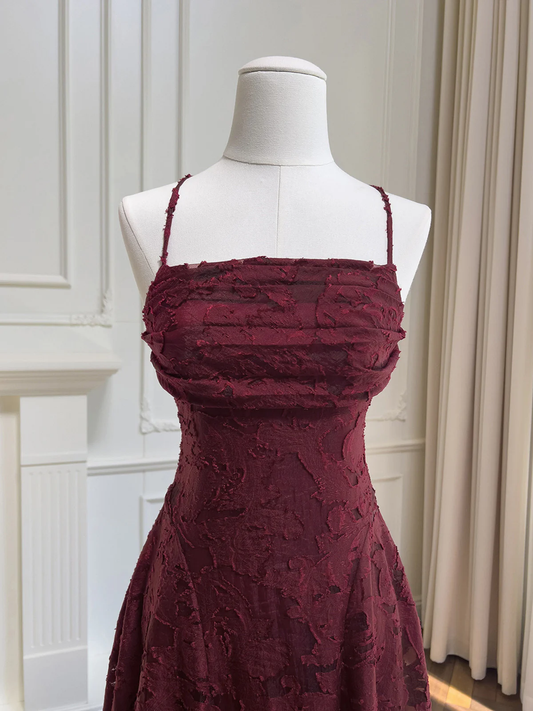 Wine Red Lace Cross Back Prom Dresses Burgundy Dress Outfit Wedding