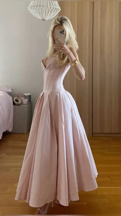 Pink Strapless A Line Long Prom Dresses Elegant Evening Dress Brithday Outfits