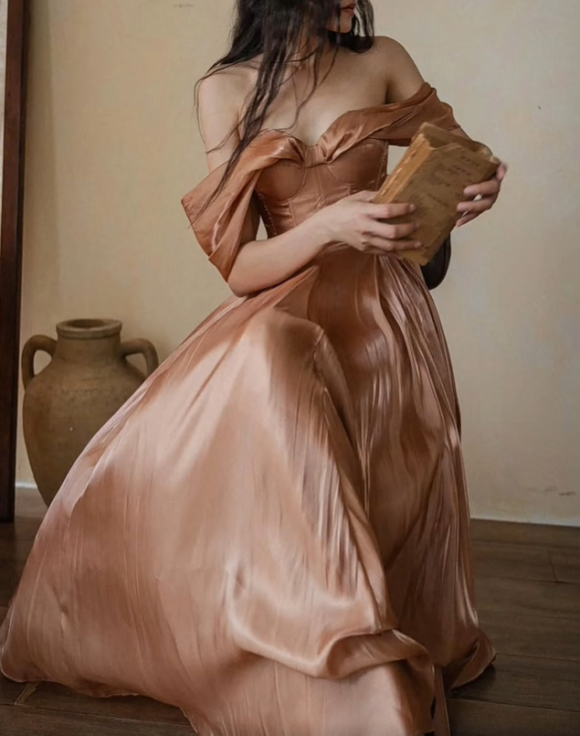 Classy A Line Party Dress Outfits Off the Shoulder Satin Long Prom Dress