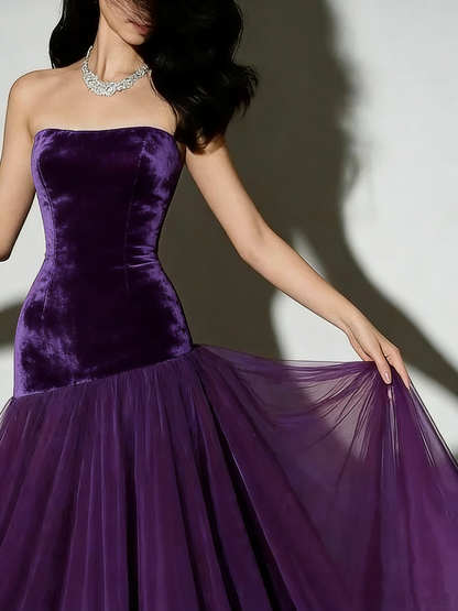 Vintage Mermaid Strapless Burgundy Tulle Long Prom Dresses 20th Birthday Outfits Evening Gown