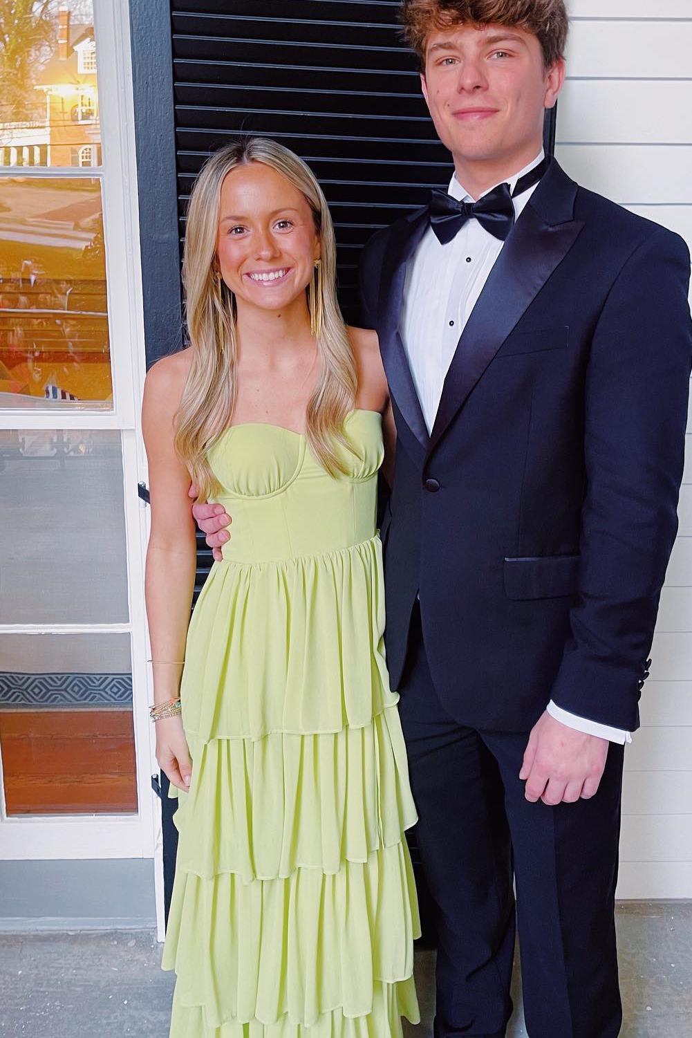 Apple Green Bustier Chiffon Tiered Maxi Dress Formal Dresses