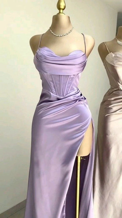 Classy Split Prom Dresses Floor Length Formal Evening Dress