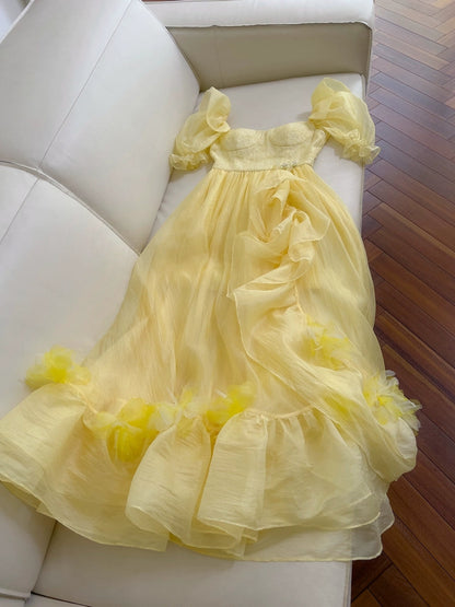 Classy A Line Yellow Long Prom Dress Ruffle Off-the-shoulder Graduation Outfit