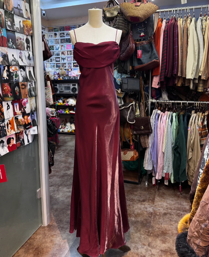 Vintage Spaghetti Straps Burgundy Prom Party Dress Formal Gown
