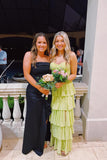 Apple Green Bustier Chiffon Tiered Maxi Dress Formal Dresses