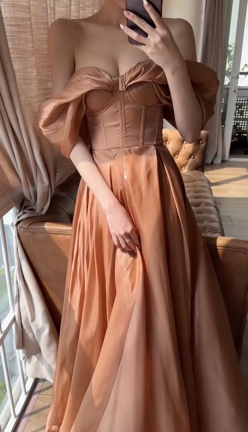 Classy A Line Party Dress Outfits Off the Shoulder Satin Long Prom Dress