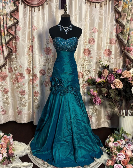 Vintage Sweetheart Long Prom Dresses With Flowers Green Special Occasion Dress