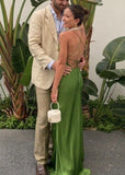 Elegant Green Backless Long Prom Dress Stylish Party Dresses
