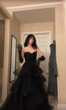 Black Aesthetic Ruffle Prom Dress Ball Gown Glam Dresses