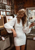 Sheath Sequin Cocktail Dresses Long Sleeve Evening Mini Dress