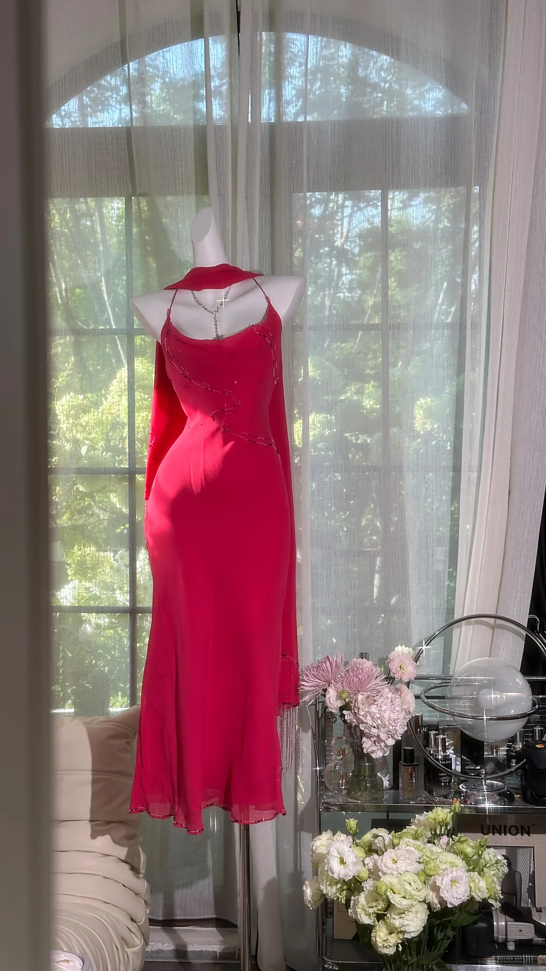 Vintage Sheath Party Dress Spaghetti Straps Beaded Chiffon Prom Outfits