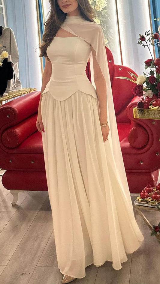 A-line Chiffon Evening Dress Dramatic Attached Chiffon Cape