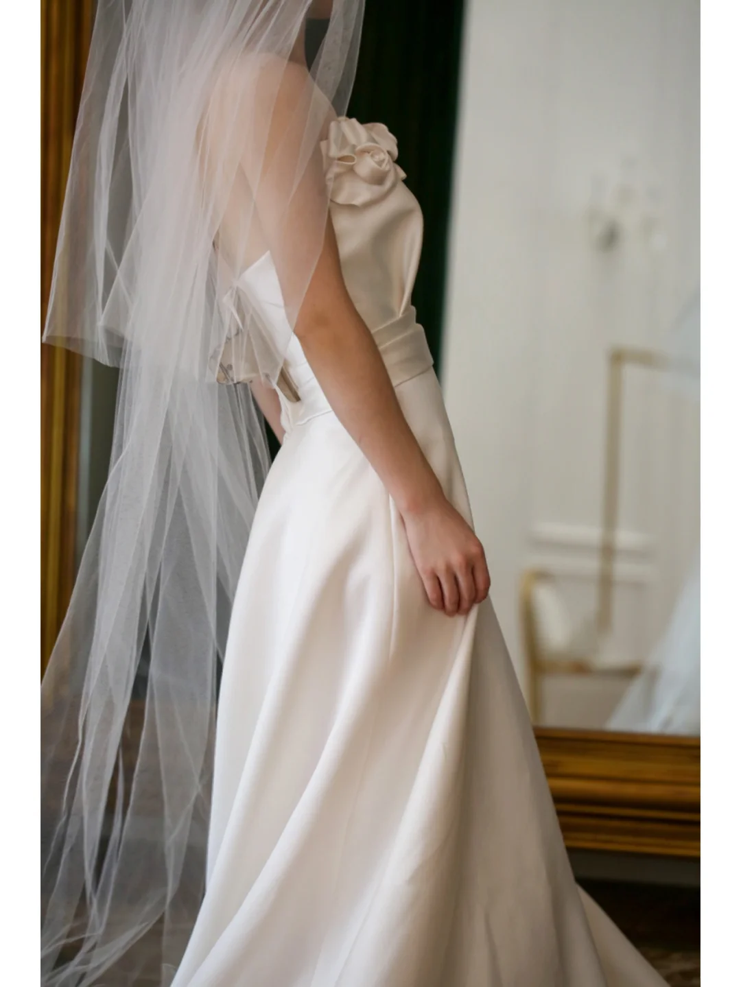 Beautiful A Line Strapless White Satin Wedding Dress Long