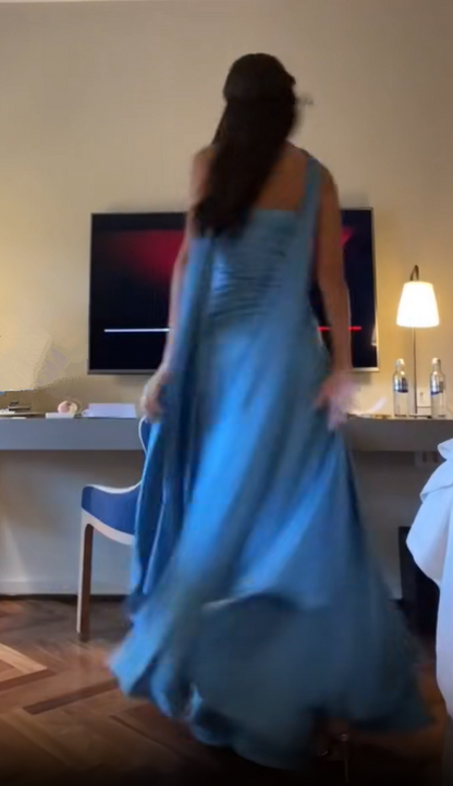 Strapless Blue Prom Dress Long Evening Party Gowns