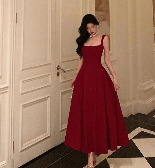 Unique Burgundy Midi Party Dress A-line Long Formal Dresses jkprom Unique Burgundy Midi Party Dress A-line Long Formal Dresses jkprom
