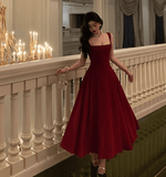 Unique Burgundy Midi Party Dress A-line Long Formal Dresses