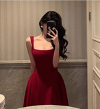 Unique Burgundy Midi Party Dress A-line Long Formal Dresses