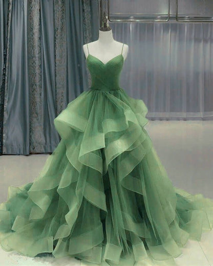 Sage Green Quinceanera Dresses Layered Tulle Ruffles Prom Dress jkprom Sage Green Quinceanera Dresses Layered Tulle Ruffles Prom Dress jkprom