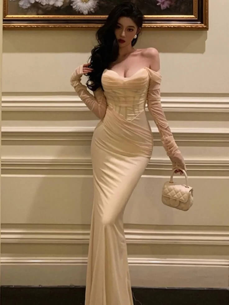 strapless open back dress Sexy Wedding Party Dresses Long Sleeve Mermaid Gala Dress Formal – jkprom
