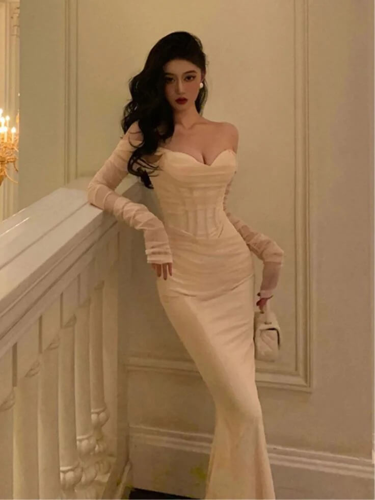 Sexy Wedding Party Dresses Long Sleeve Mermaid Gala Dress Formal  jkprom