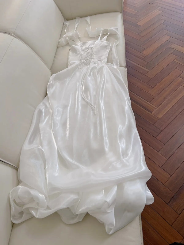 A Line White Long Formal Party Dress Sweet Simple Bridal Dresses