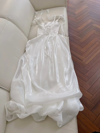 A Line White Long Formal Party Dress Sweet Simple Bridal Dresses