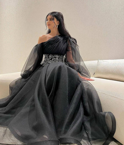 Black Elegant Gowns Evening Long Sleeve Formal Dresses