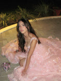 Elegant A Line Tiered Tulle Prom Dress Light Pink Graduation Dresses