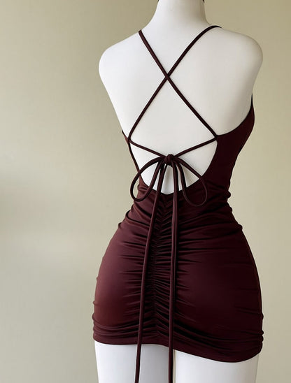 Sexy Backless Burgundy Short Cocktail Dress Mini Party Dresses