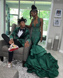 Stunning Mermaid Party Wear Gown Green Prom Dresses