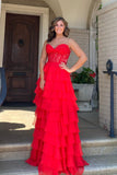 Elegant Lace and Chiffon Ruffle Long Prom Dress A Line