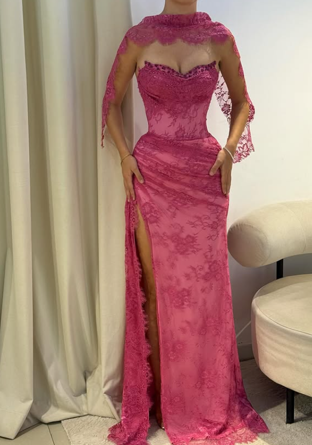 High Slit Lace Prom Dresses Mermaid Dress for Formal Occasion