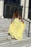 Elegant Lace and Chiffon Ruffle Long Prom Dress A Line