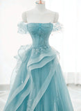 Luxury Strapless Tulle Birthday Dress A-line Long Prom Dresses