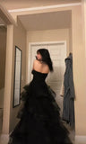 Black Aesthetic Ruffle Prom Dress Ball Gown Glam Dresses