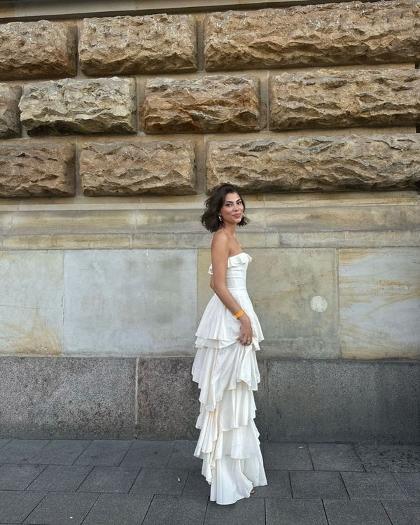 Strapless Satin Layered Evening Dresses Wed Dress Formal Gown