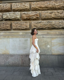 Strapless Satin Layered Evening Dresses Wed Dress Formal Gown