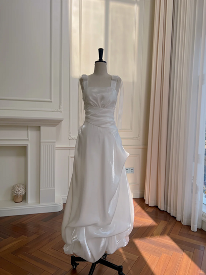 A Line White Long Formal Party Dress Sweet Simple Bridal Dresses
