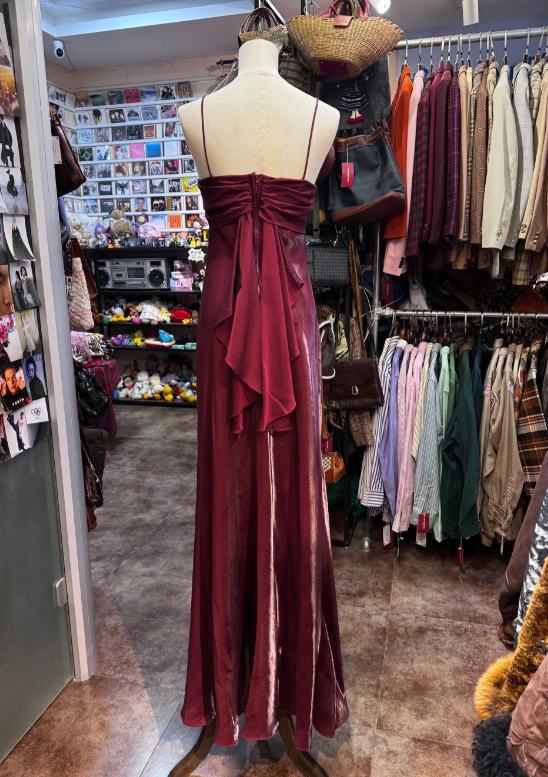 Vintage Spaghetti Straps Burgundy Prom Party Dress Formal Gown