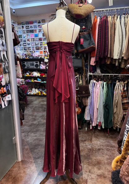 Vintage Spaghetti Straps Burgundy Prom Party Dress Formal Gown