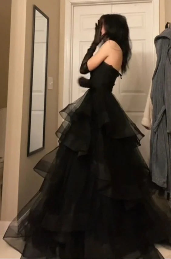 Black Aesthetic Ruffle Prom Dress Ball Gown Glam Dresses – jkprom