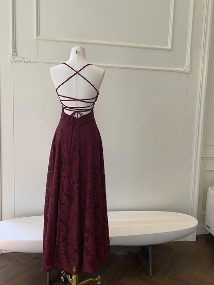 Wine Red Lace Cross Back Prom Dresses Burgundy Dress Outfit Wedding