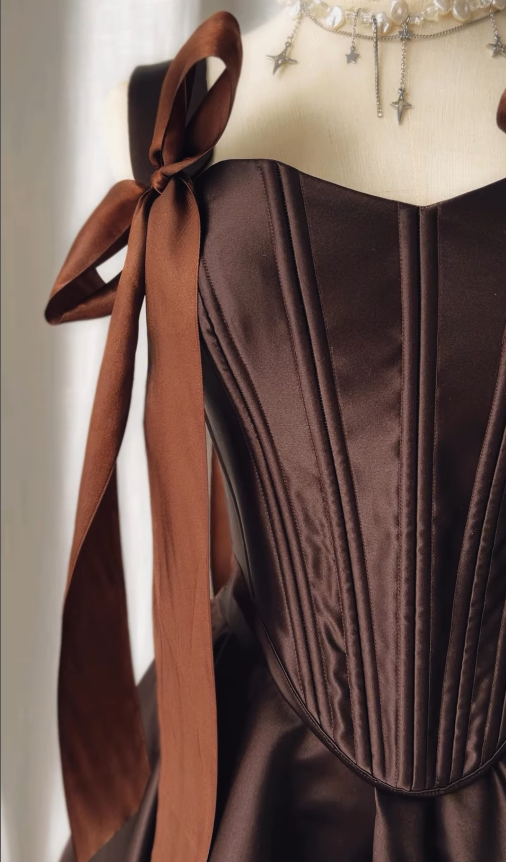 Brown A Line Short Homecoming Dress Straps Satin Cocktail Dresses
