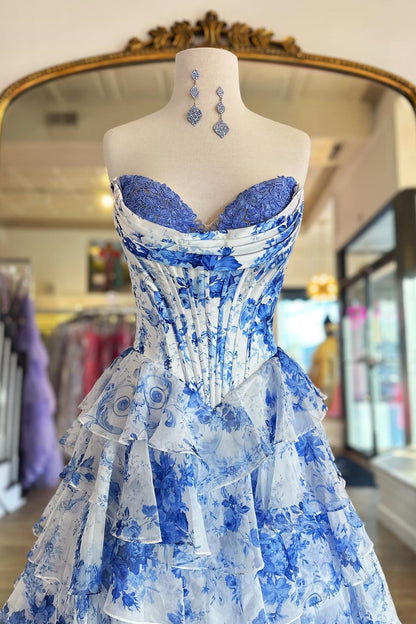 Fashion Sweetheart Floral Ruffle Formal Dress with Slit