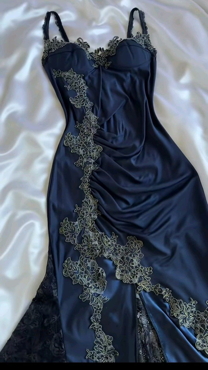 Vintage Navy Blue Mermaid Prom Dress Designers Evening Gowns